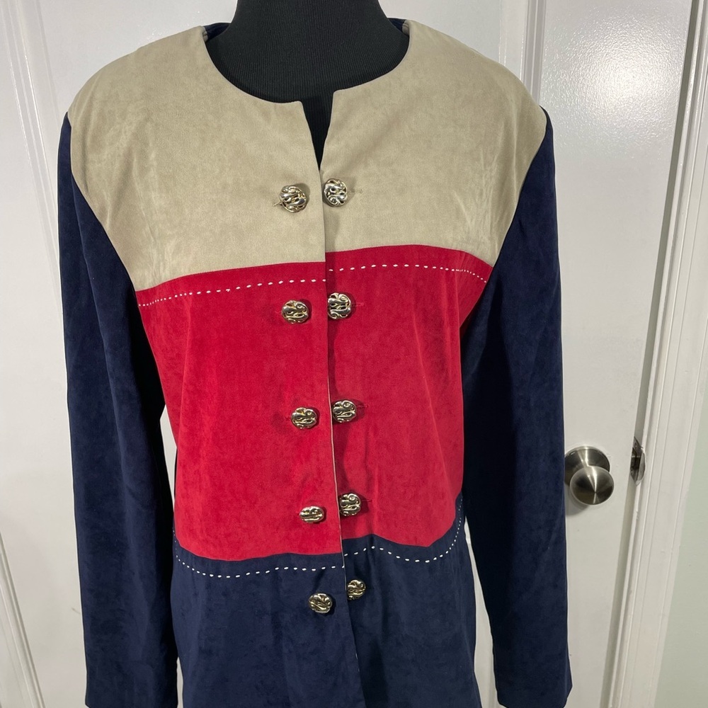 Vintage Leslie Fay Colorblock Women's Jacket Blazer  Size 16 - Picture 2 of 8